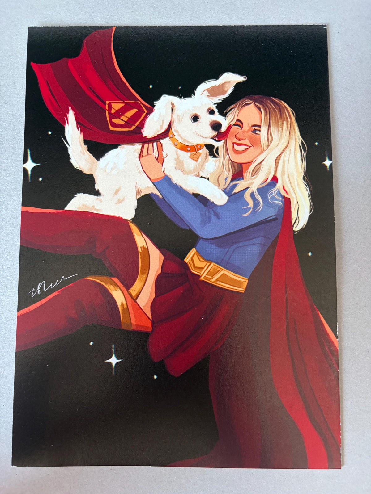 Super girl and Krypto A5 Art Print