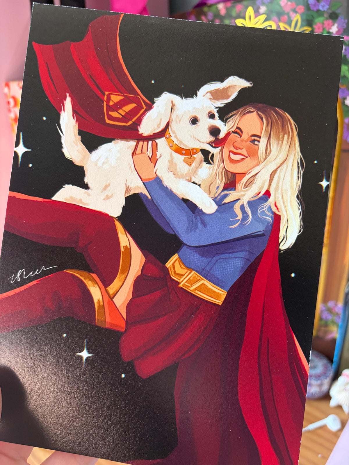 Super girl and Krypto A5 Art Print