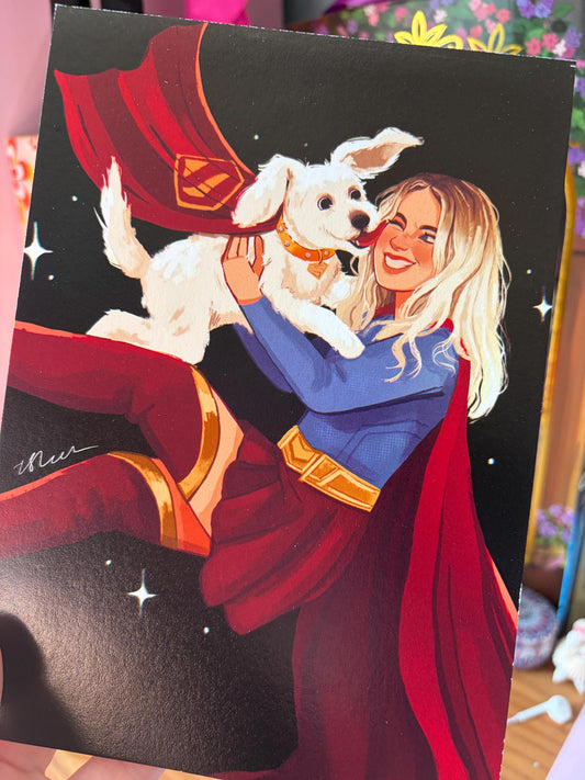 Super girl and Krypto A5 Art Print