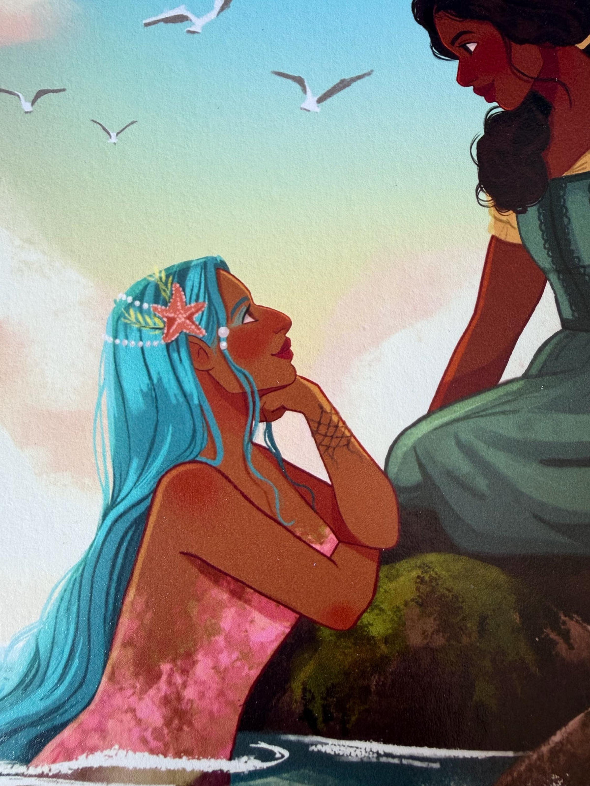 Mermaid and Human Girl A5 Art Print Sapphic lovers