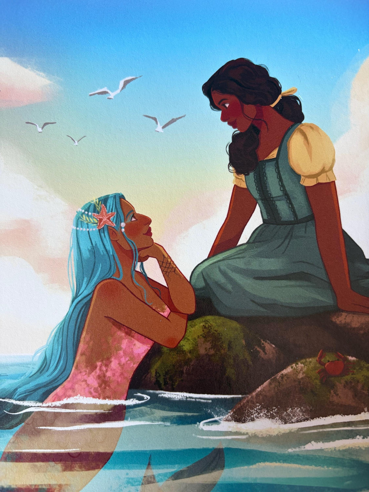 Mermaid and Human Girl A5 Art Print Sapphic lovers