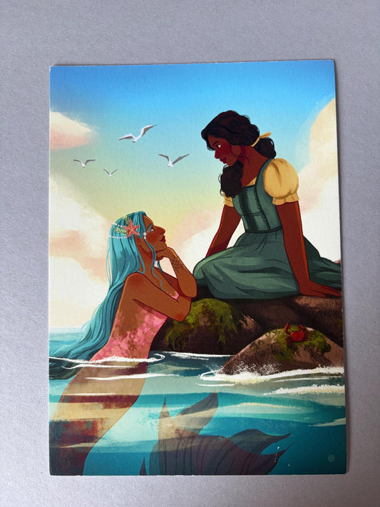 Mermaid and Human Girl A5 Art Print Sapphic lovers